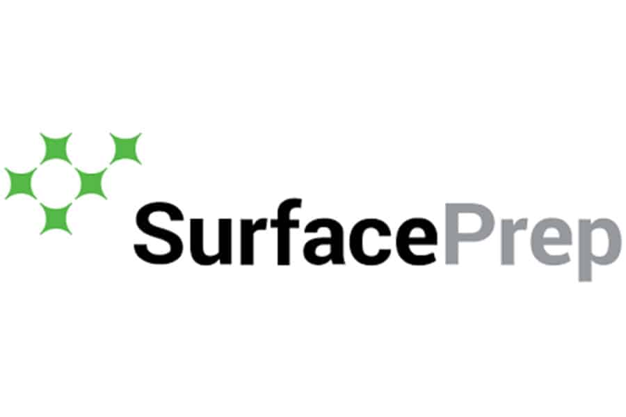 a green and white Surface Prep logo