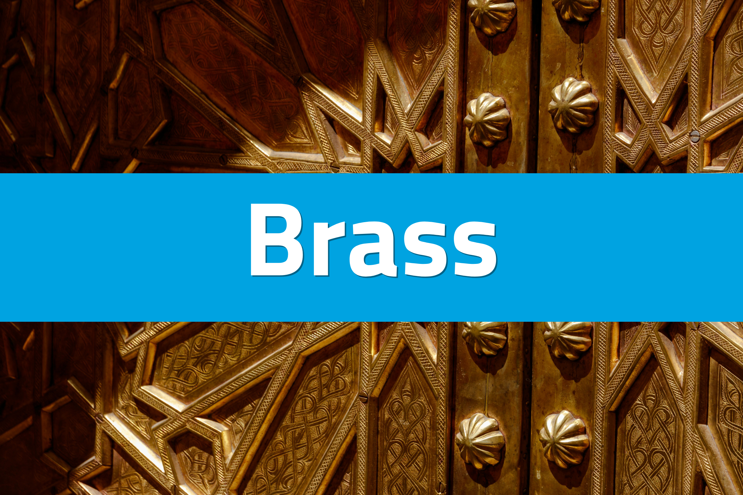 An ornate brass door that read "Brass" in lettering on top