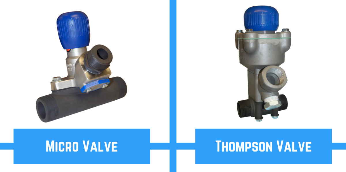 A graphic showing a Thompson valve and a Micro valve