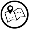 A map in a black circle
